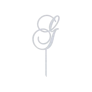 Elegant G monogram letter cake topper in swirling script design. Crafted from high-quality Aluminum with a Natural Aluminum finish. Perfect for adding a personal touch to cakes for weddings, anniversaries, or special occasions. Dimensions: 6.0 inches in width and 14.0 inches in height.
